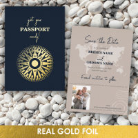 Pasaporte de boda con brújula de hoja real para gu