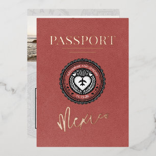 Invitación Con Relieve Metalizado Pasaporte de boda de Burgundy ligero México
