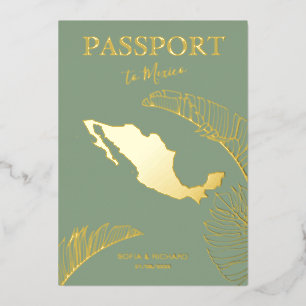 Invitación Con Relieve Metalizado Pasaporte de Boda de Destino en Playa de México
