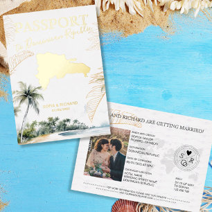 Invitación Con Relieve Metalizado Pasaporte de Boda de Destino República Dominicana