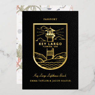 Invitación Con Relieve Metalizado Pasaporte de Boda de Destino Save the Date