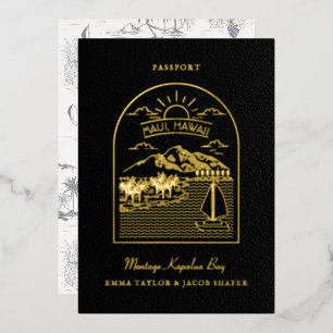 Invitación Con Relieve Metalizado Pasaporte de Boda de Destino Save the Date