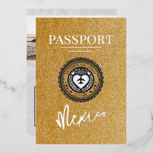 Invitación Con Relieve Metalizado Pasaporte de Boda Gold México
