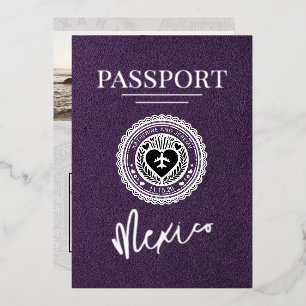 Invitación Con Relieve Metalizado Pasaporte de boda Violeta México