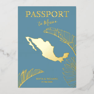 Invitación Con Relieve Metalizado Pasaporte de bodas de destino en la playa de Méxic