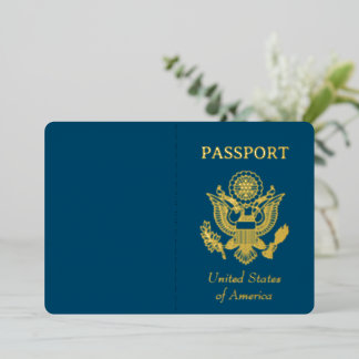 Invitación Con Relieve Metalizado Pasaporte Falso de Hoja
