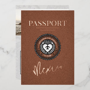 Invitación Con Relieve Metalizado Pasaporte marrón de México Boda