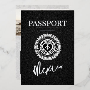 Invitación Con Relieve Metalizado Pasaporte negro México Boda