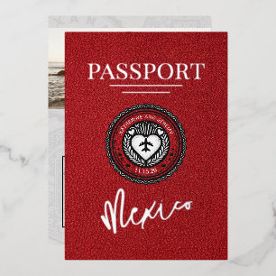 Invitación Con Relieve Metalizado Pasaporte Rojo México Boda