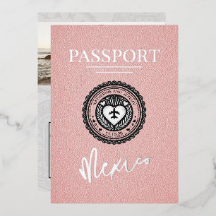 Invitación Con Relieve Metalizado Pasaporte Rosa Bodas México
