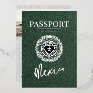 Invitación Con Relieve Metalizado Pasaporte Verde México Boda