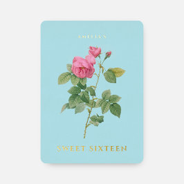 Invitación Con Relieve Metalizado Pastel azul y dorado dulce 16 cumpleaños floral
