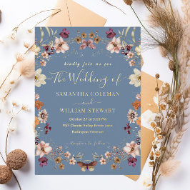 Invitación Con Relieve Metalizado Pastel Boho Boda Rustic Periwinkle