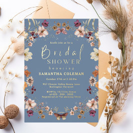 Invitación Con Relieve Metalizado Pastel Boho Wildflower Periwinkle Bridal Shower