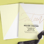 Invitación Con Relieve Metalizado Pastel de color amarillo bloque dulce 16 fiesta de<br><div class="desc">Celebre un dulce estilo dieciséis con esta alegre invitación a los Relieves metalizados de color amarillo pastel. El diseño moderno presenta un patrón geométrico de moda y un brillante acento de Relieve metalizado dorado, perfecto para una celebración alegre y alegre. Personalice los detalles de su evento para crear un querido...</div>