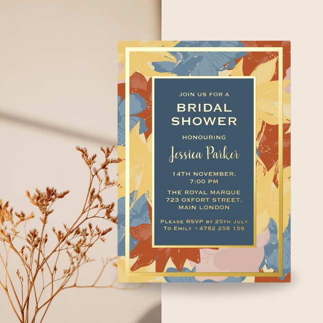 Invitación Con Relieve Metalizado Pastel Floral Luxury Golden Bridal Ducha (Subido por el creador)