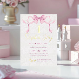 Invitación Con Relieve Metalizado Pastel Rosa y Elegante Guión Dorado Cumpleaños