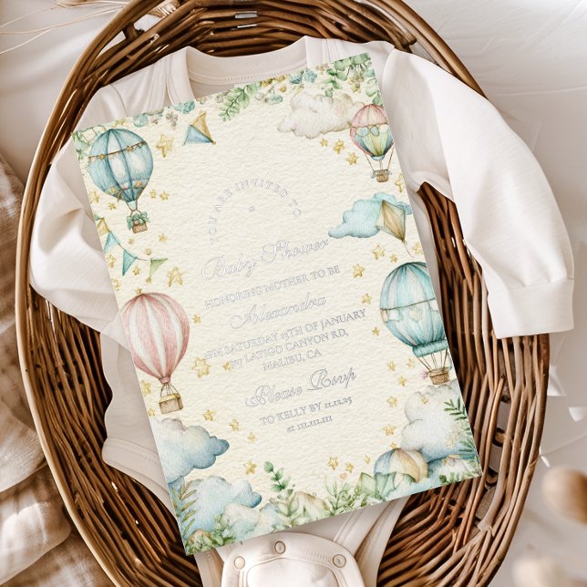 Invitación Con Relieve Metalizado Pastel Sky Adventure Baby Shower (Subido por el creador)