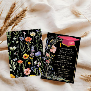 Invitación Con Relieve Metalizado Pastel Wildflower Garden Twin Graduation Party