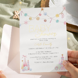 Invitación Con Relieve Metalizado Pastel Winter Wonderland Baby Shower