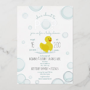 Invitación Con Relieve Metalizado Pato de goma a punto de reventar burbujas para bab