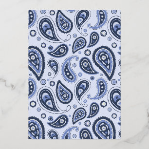Invitación Con Relieve Metalizado Patrón azul paisley