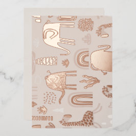 Invitación Con Relieve Metalizado patrón con elefantes lindos y jirafas