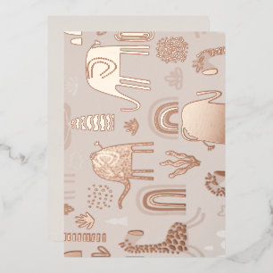 Invitación Con Relieve Metalizado patrón con elefantes lindos y jirafas