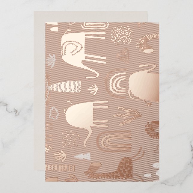 Invitación Con Relieve Metalizado patrón con elefantes lindos y jirafas (Anverso/Reverso)