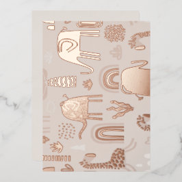 Invitación Con Relieve Metalizado patrón con elefantes y jirafas lindos
