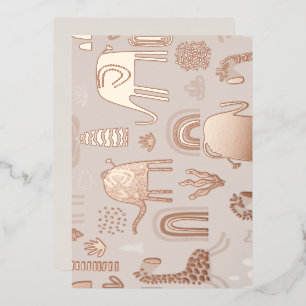 Invitación Con Relieve Metalizado patrón con elefantes y jirafas lindos
