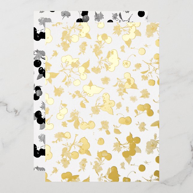 Invitación Con Relieve Metalizado Patrón de Cereza 1 (Anverso/Reverso)