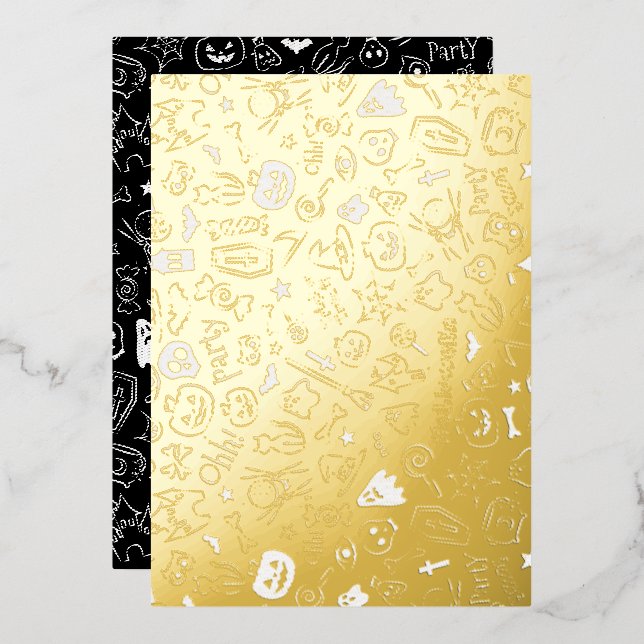 Invitación Con Relieve Metalizado Patrón de Halloween 1 (Anverso/Reverso)
