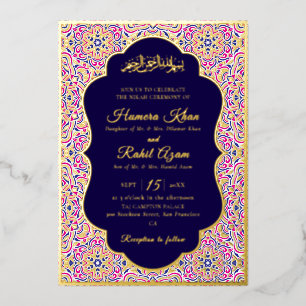 Invitación Con Relieve Metalizado Patrón de Motivo Geométrico Turco Boda Islámica