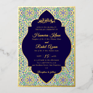 Invitación Con Relieve Metalizado Patrón de Motivo Geométrico Turco Boda Islámica