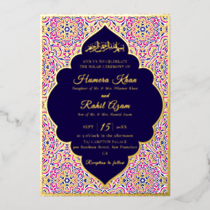 Invitación Con Relieve Metalizado Patrón de motivo geométrico turco Boda islámica 