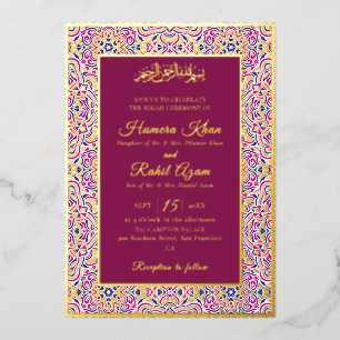 Invitación Con Relieve Metalizado Patrón de Motivo Geométrico Turco Boda Islámica