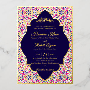 Invitación Con Relieve Metalizado Patrón de Motivo Geométrico Turco Boda Islámica