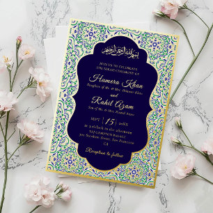 Invitación Con Relieve Metalizado Patrón de Motivo Geométrico Turco Boda Islámica