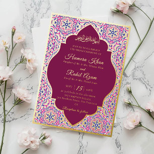 Invitación Con Relieve Metalizado Patrón de Motivo Geométrico Turco Boda Islámica