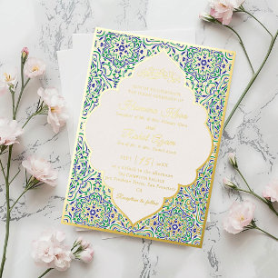 Invitación Con Relieve Metalizado Patrón de Motivo Geométrico Turco Boda Islámica 