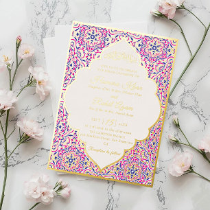 Invitación Con Relieve Metalizado Patrón de motivo geométrico turco Boda islámica 