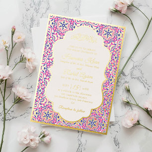 Invitación Con Relieve Metalizado Patrón de Motivo Geométrico Turco Boda Islámica