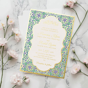 Invitación Con Relieve Metalizado Patrón de motivo geométrico turco Boda islámica