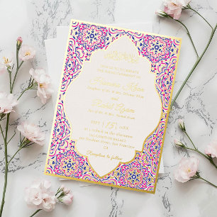 Invitación Con Relieve Metalizado Patrón de motivo geométrico turco Boda islámica