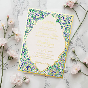 Invitación Con Relieve Metalizado Patrón de motivo geométrico turco Boda islámica