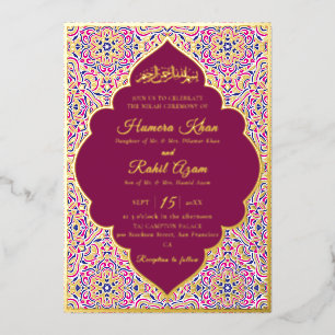 Invitación Con Relieve Metalizado Patrón de motivo geométrico turco Boda islámica 