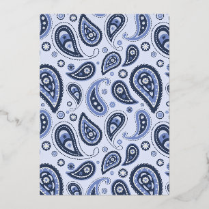 Invitación Con Relieve Metalizado Patrón de Paisley Azul