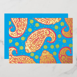 Invitación Con Relieve Metalizado Patrón de Paisley Colorido