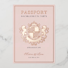 Invitación Con Relieve Metalizado Patrona de bachillerato rosa y Rosa con pasaporte 